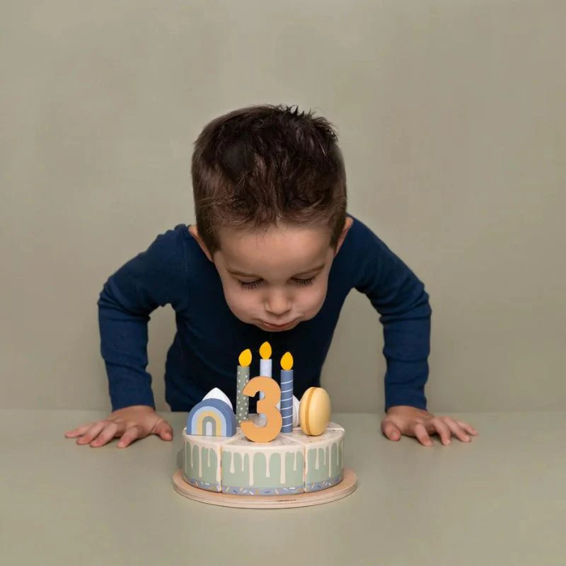 Little Dutch Wooden Birthday Cake - Blue - Image 4